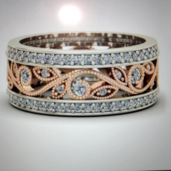 Rose gold plated 2 tone ring with CZ - Picture 1 of 2